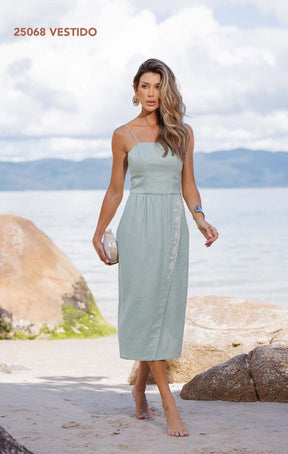 VESTIDO COM BORDADO NO TRANSPASSE 25068