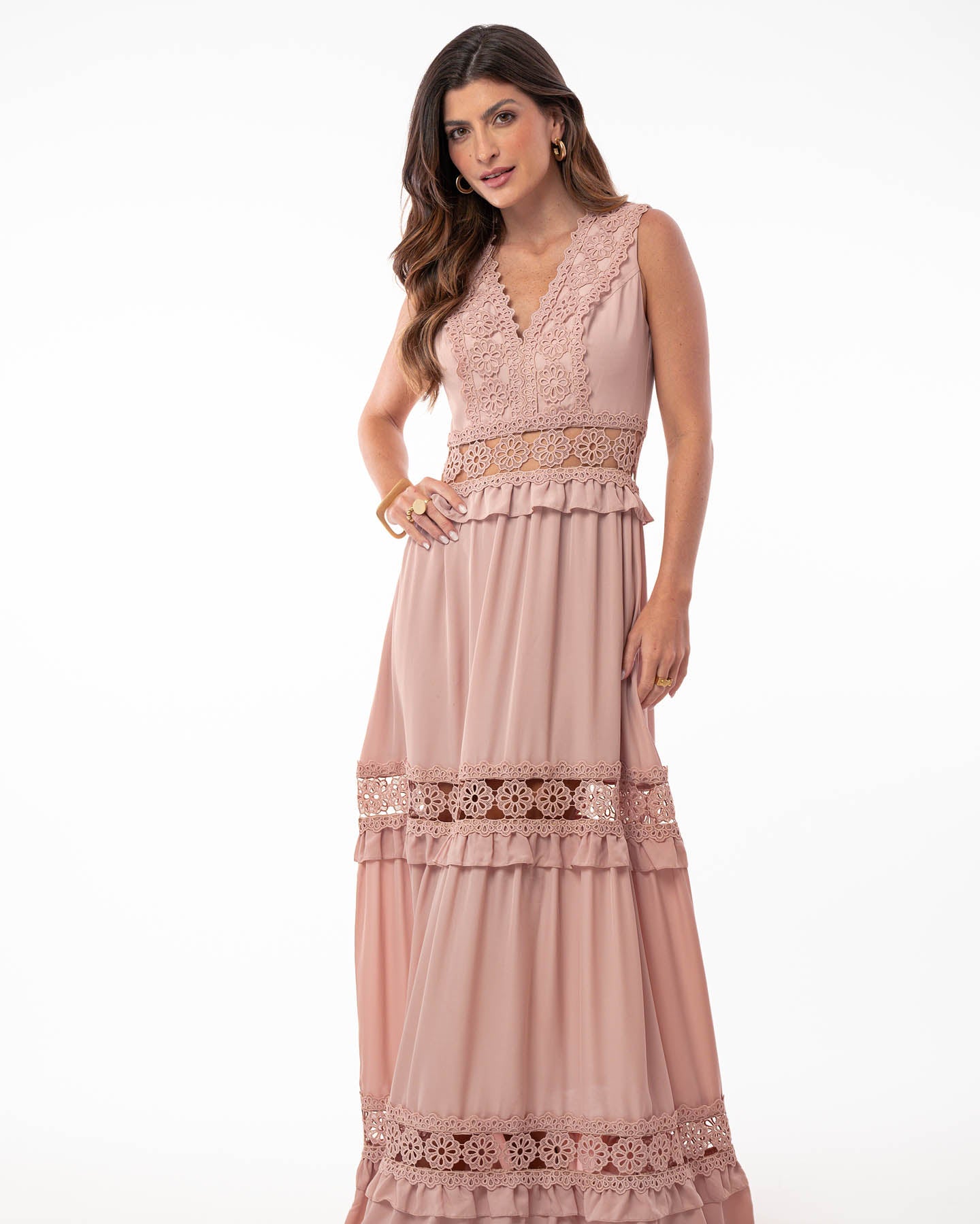 VESTIDO RECORTES RENDA 26115