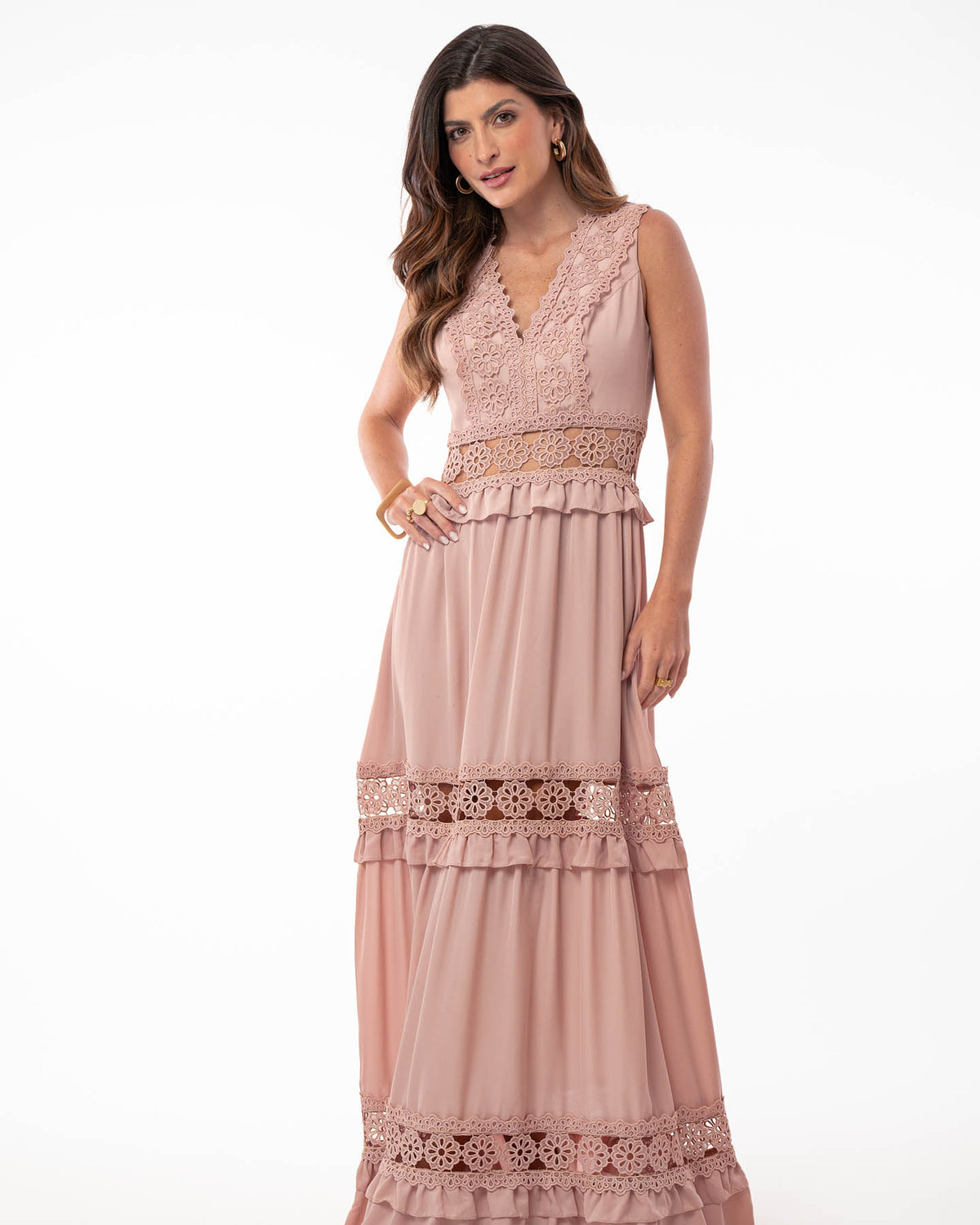 VESTIDO RECORTES RENDA 26115