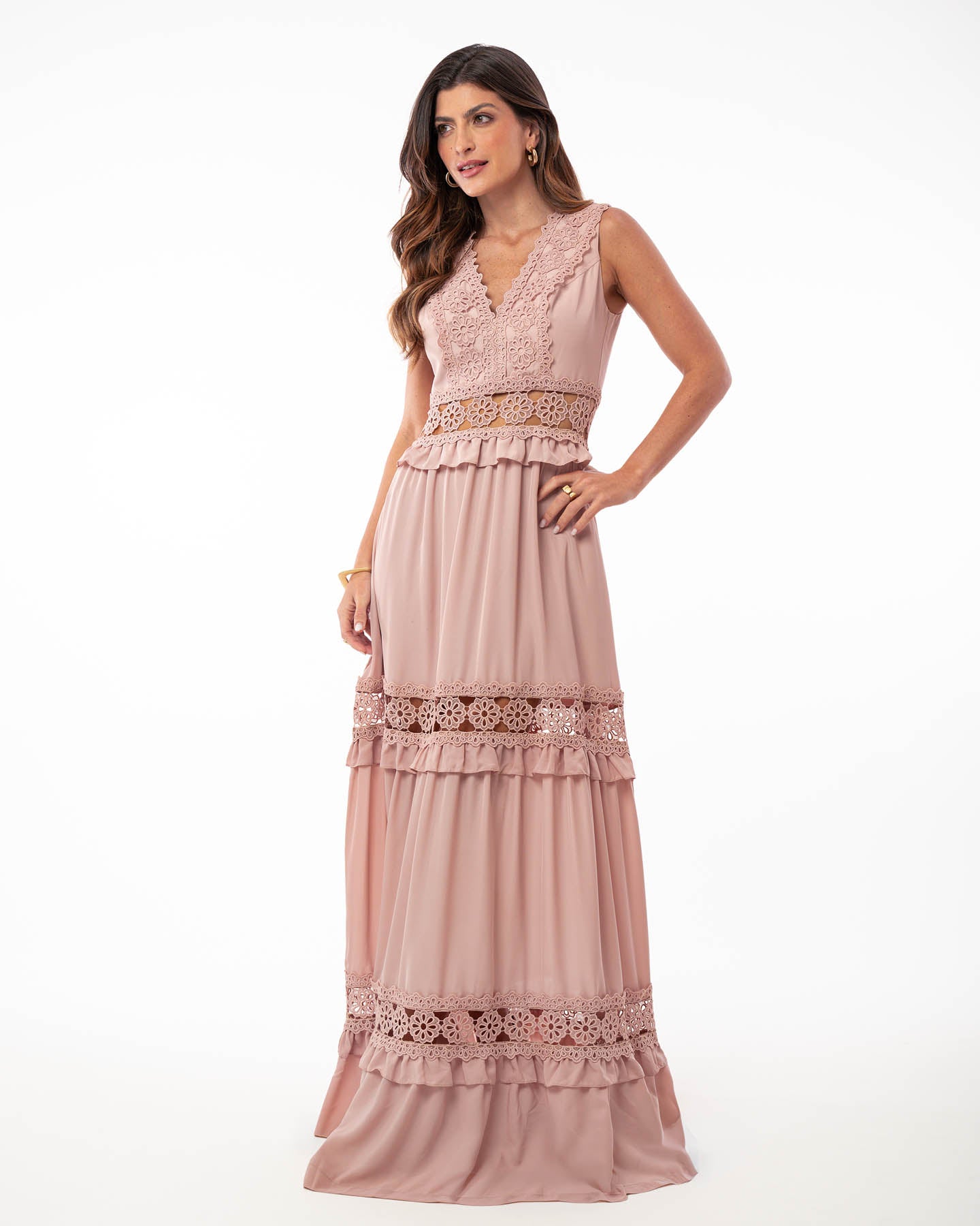 VESTIDO RECORTES RENDA 26115