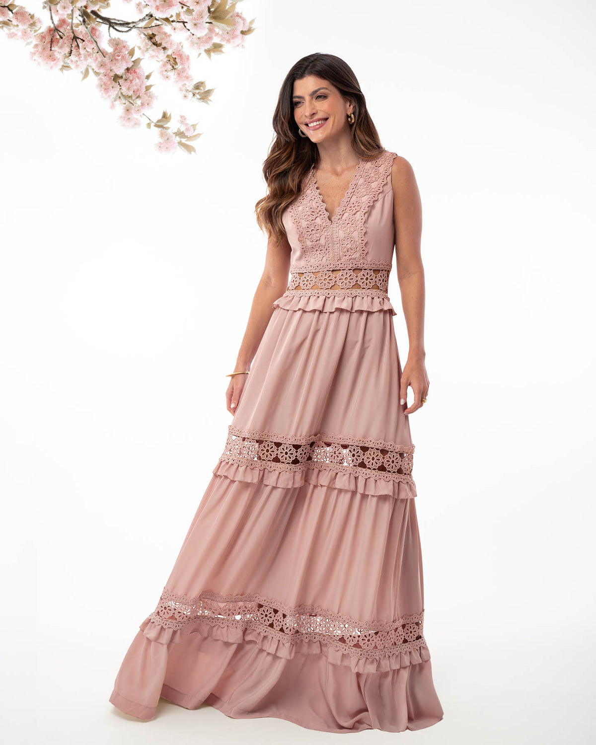 VESTIDO RECORTES RENDA 26115