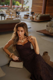 VESTIDO RENDA MARROM 26479