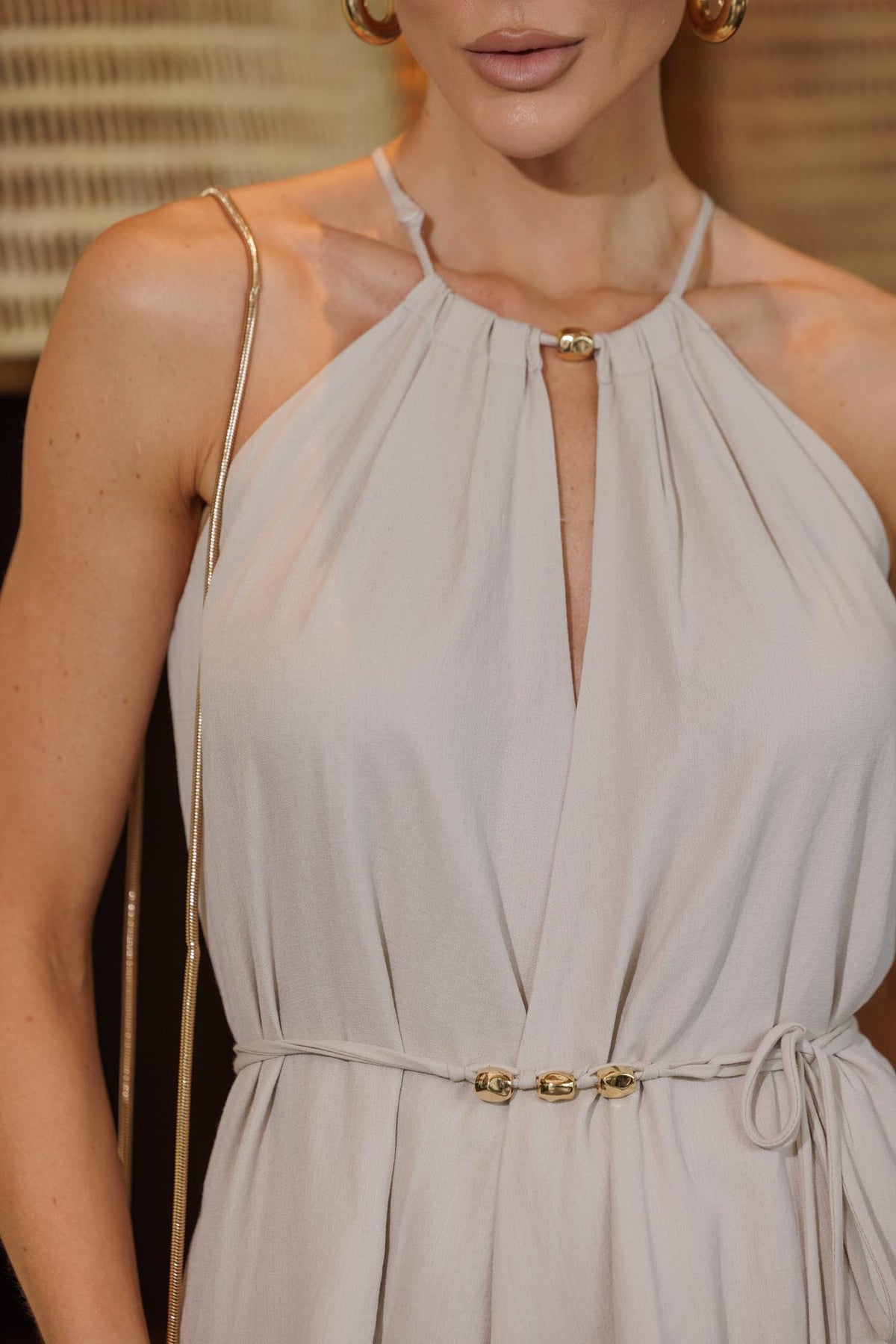 BLUSA LENCO COM CINTO DETALLE DOURADO 25586