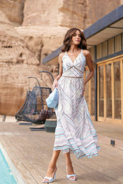VESTIDO LISTRADO COM RENDA 26650